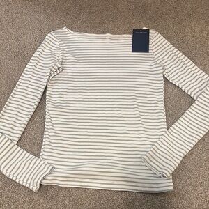 Brandy Melville Cream and White Fitted Long Sleeve Tee
